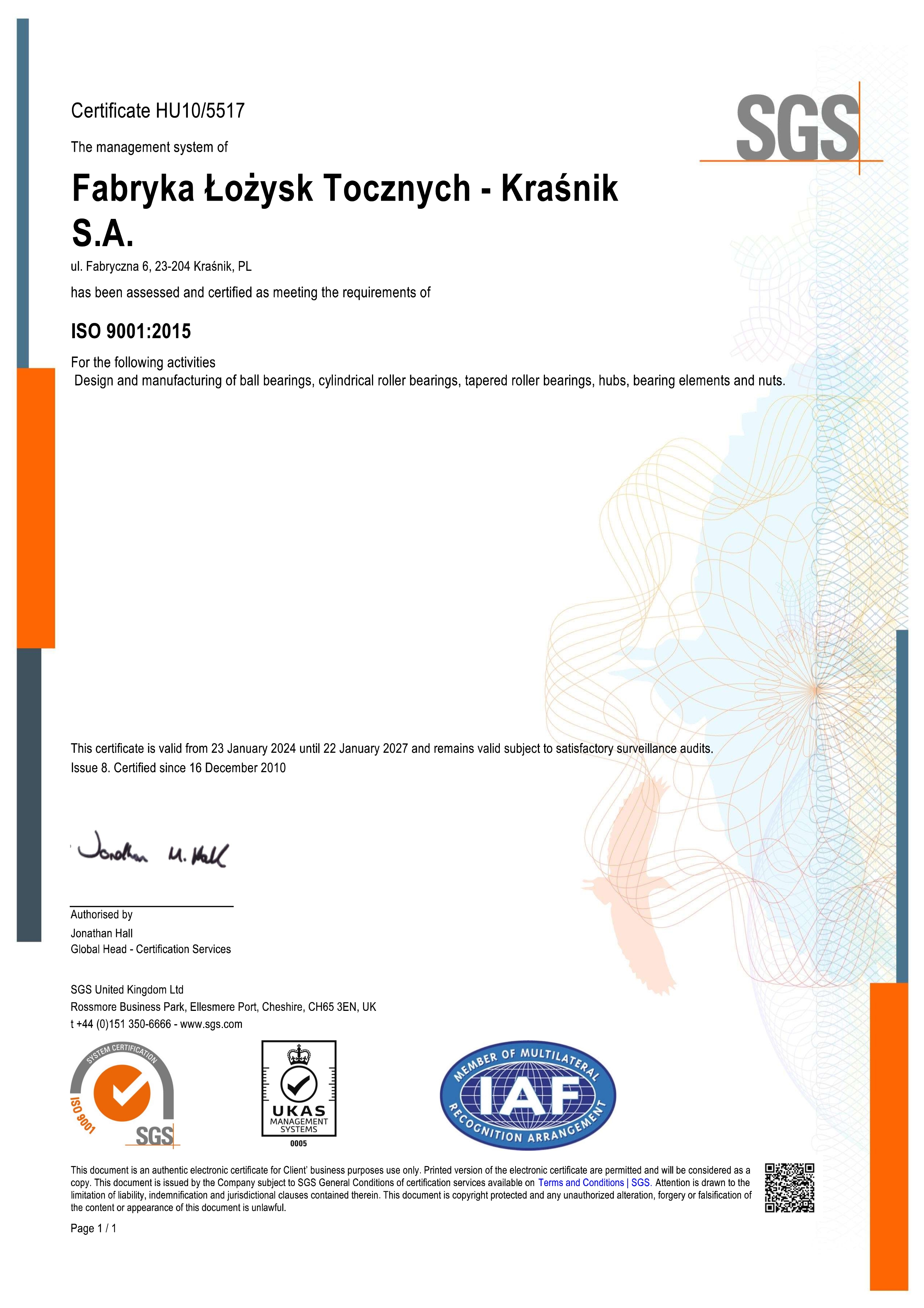 FLT Krasnik Certificate 9001 2024 001
