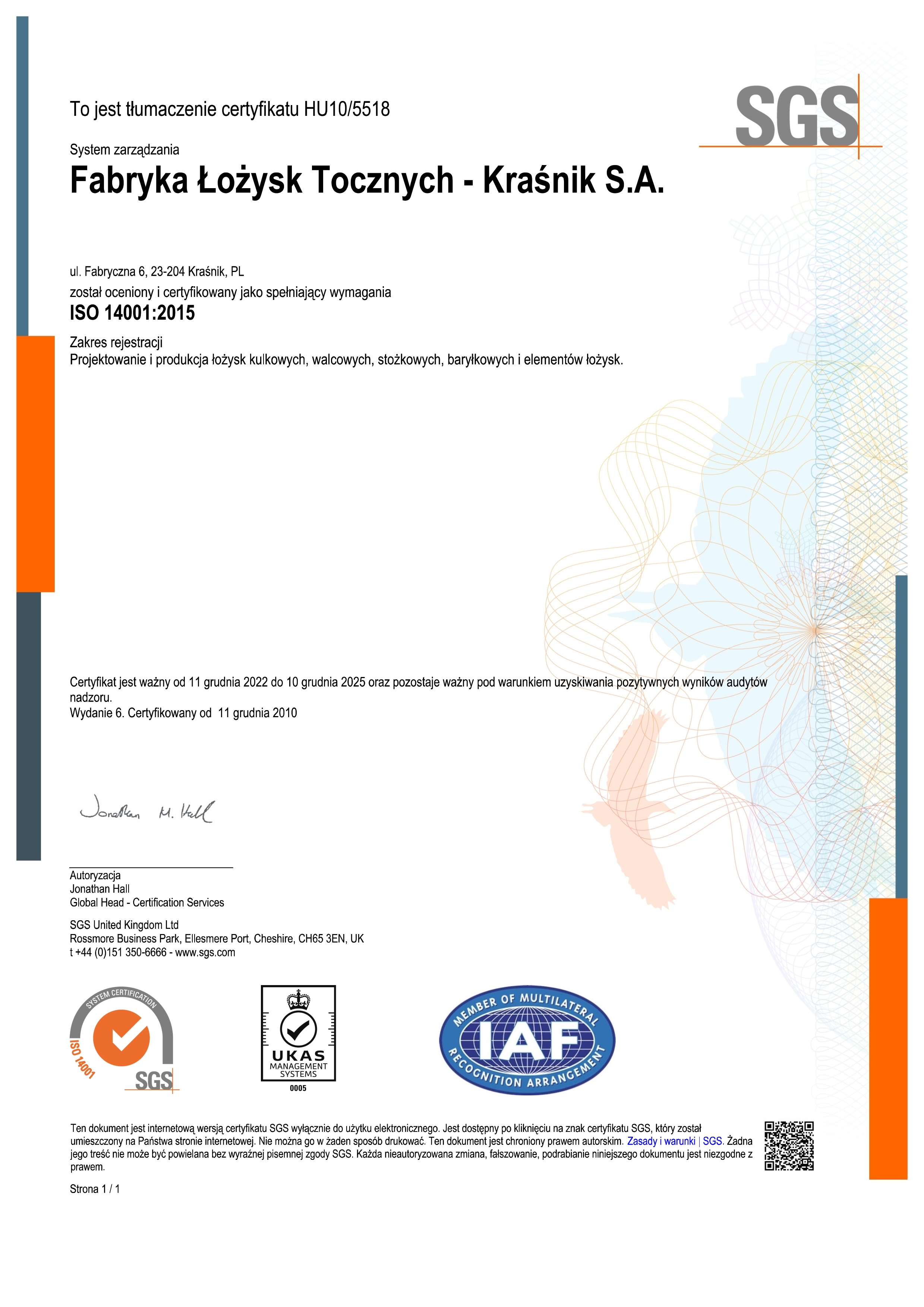 FLT Krasnik ISO14001 certificate pl 2022t 001